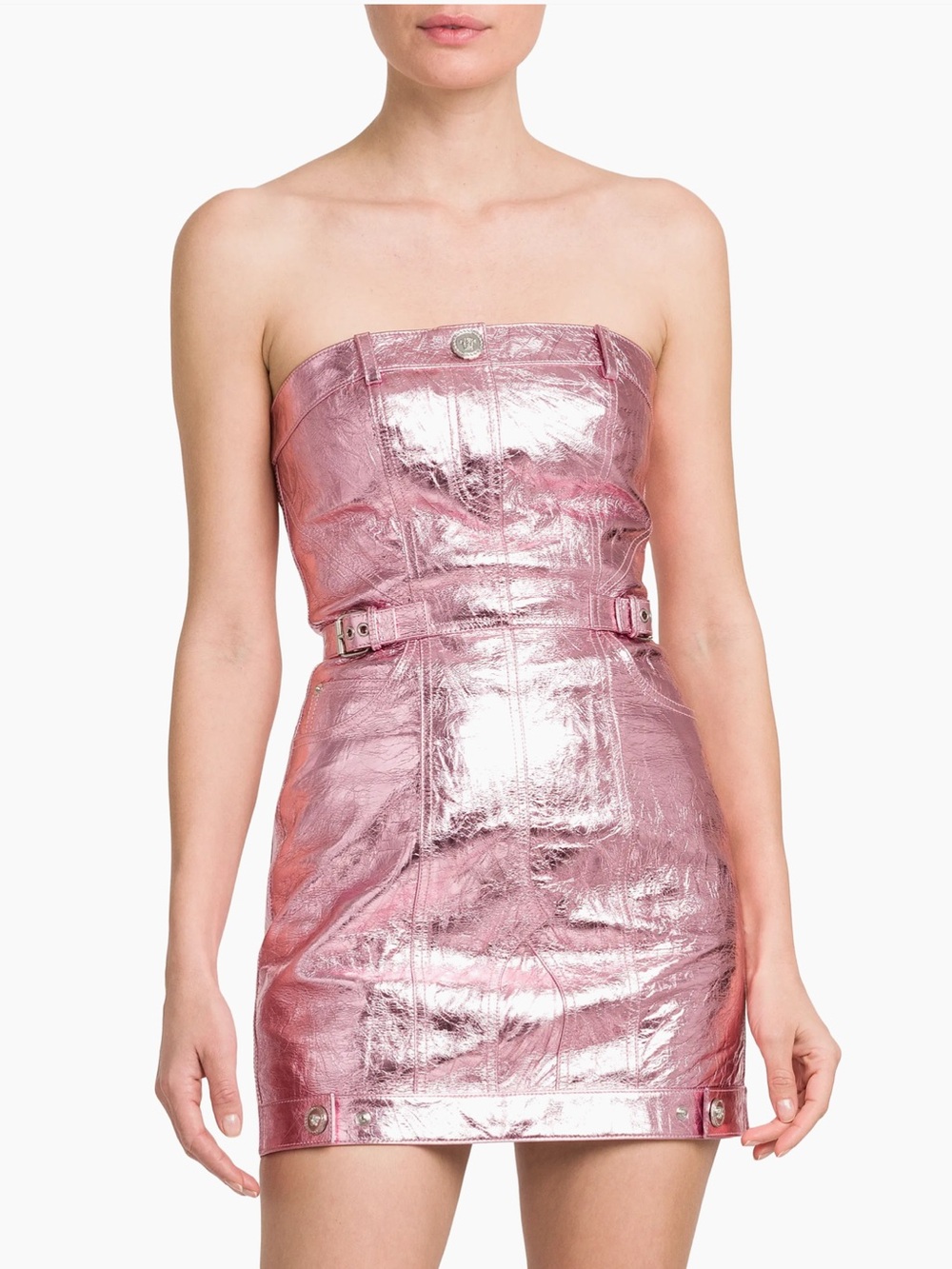 Versace Laminated Leather Strapless Minidress